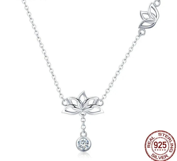 Cubic Zircon Sparkle: Lotus Pendant Necklace - Handbags & Co