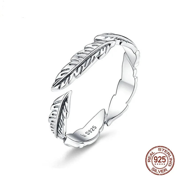 Silver Boho Style Feather Ring - HANDGAGS & CO