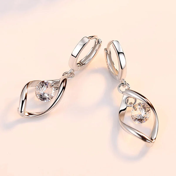 925 Sterling Silver Hollow Leaf Crystal Earrings - Handbags & Co