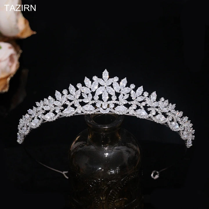 Handmade Floral Bridal Tiara with Cubic Zirconia - Handbags & Co