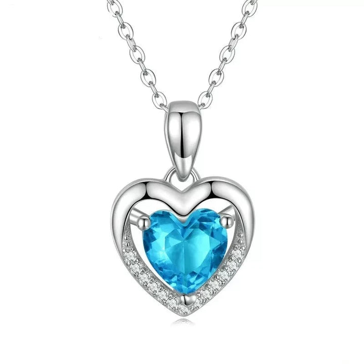 Blue Clear Crystal Love Heart Necklace - Handbags & Co