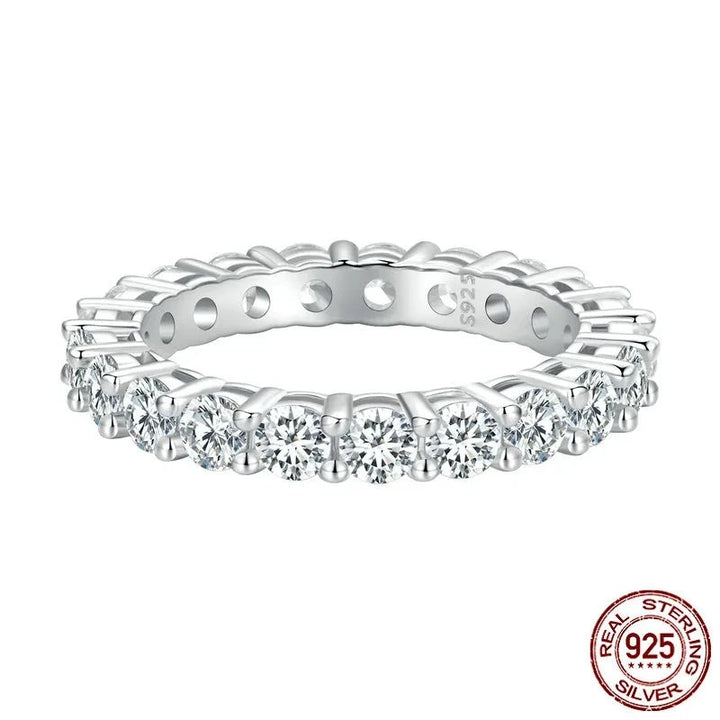 Sterling Silver Ring: Sparkling Moissanite Eternity Band - HANDBAGS & CO