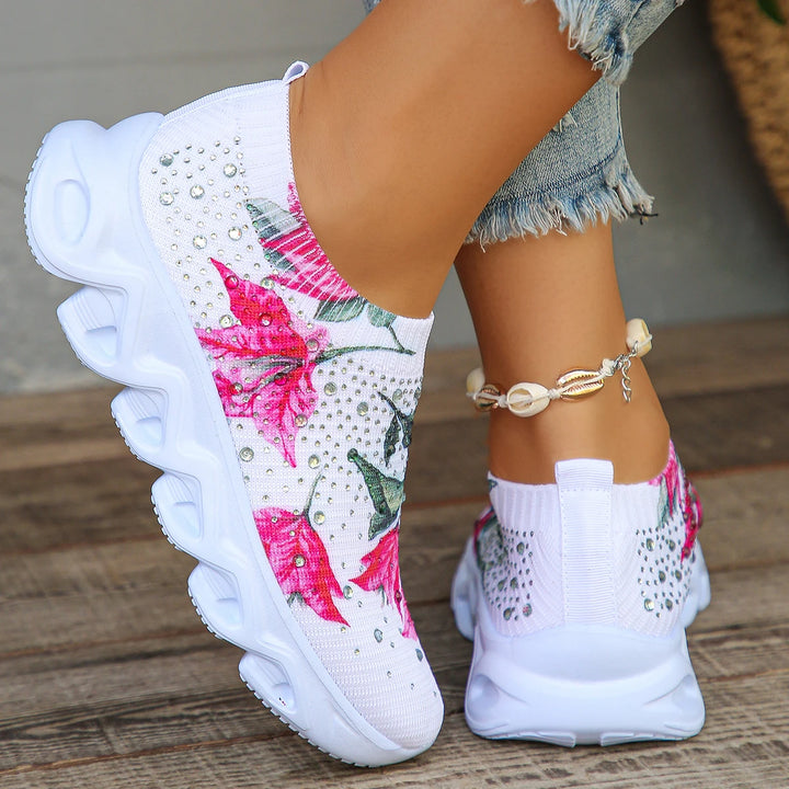 Floral Crystal Platform Sneakers for Women 2024 - Handbags & Co