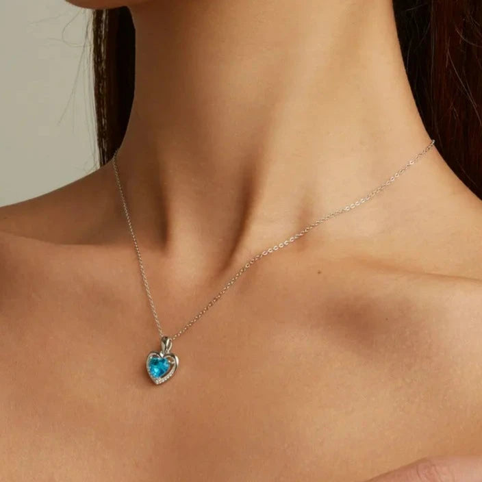 Blue Clear Crystal Love Heart Necklace - Handbags & Co