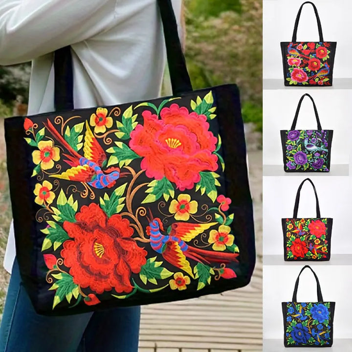 Ethnic Embroidered Canvas Tote – Large Capacity - Handbags & Co