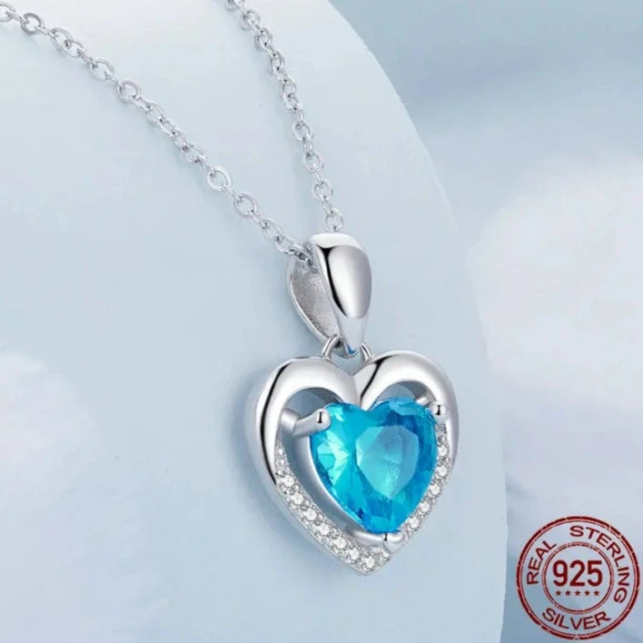 Blue Clear Crystal Love Heart Necklace - Handbags & Co