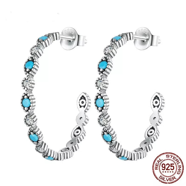 Silver Blue Turquoise Stud Earrings - HANDBAGS & CO