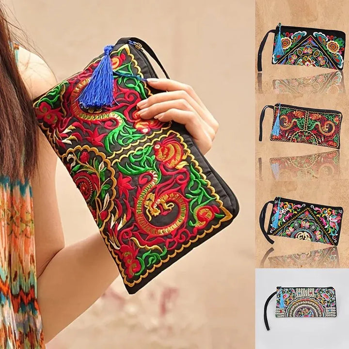 Retro Ethnic Embroidered Long Wallet Handbag - Handbags & Co