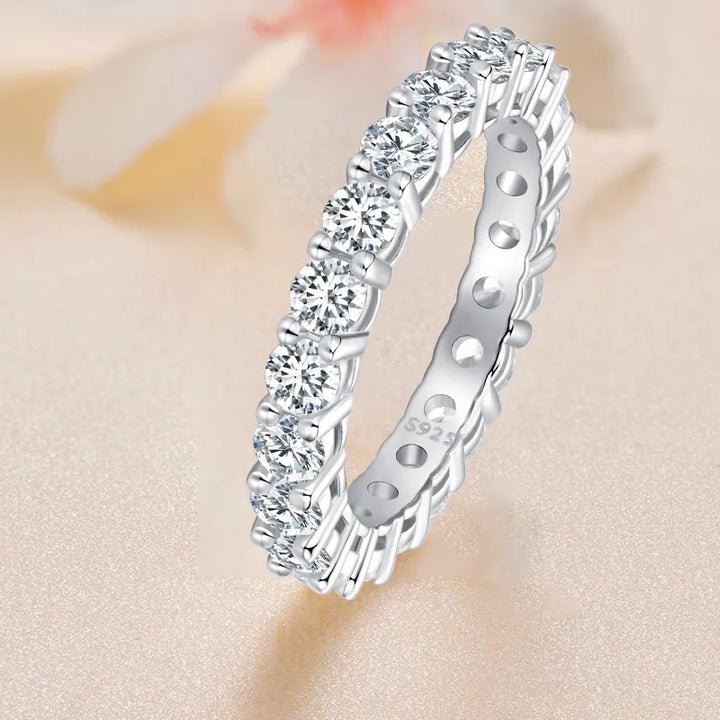 Sterling Silver Ring: Sparkling Moissanite Eternity Band - HANDBAGS & CO