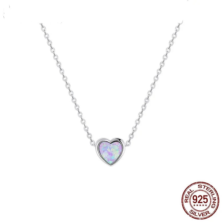 Sterling Silver Opal Heart Necklace - HANDBAGS & CO