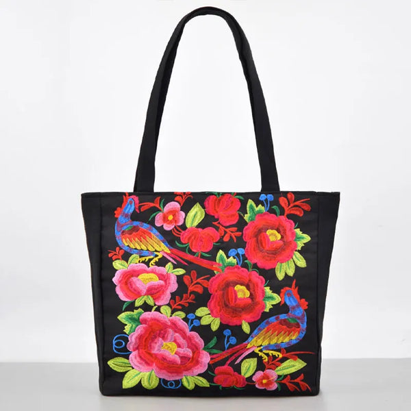 Ethnic Embroidered Canvas Tote – Large Capacity - Handbags & Co